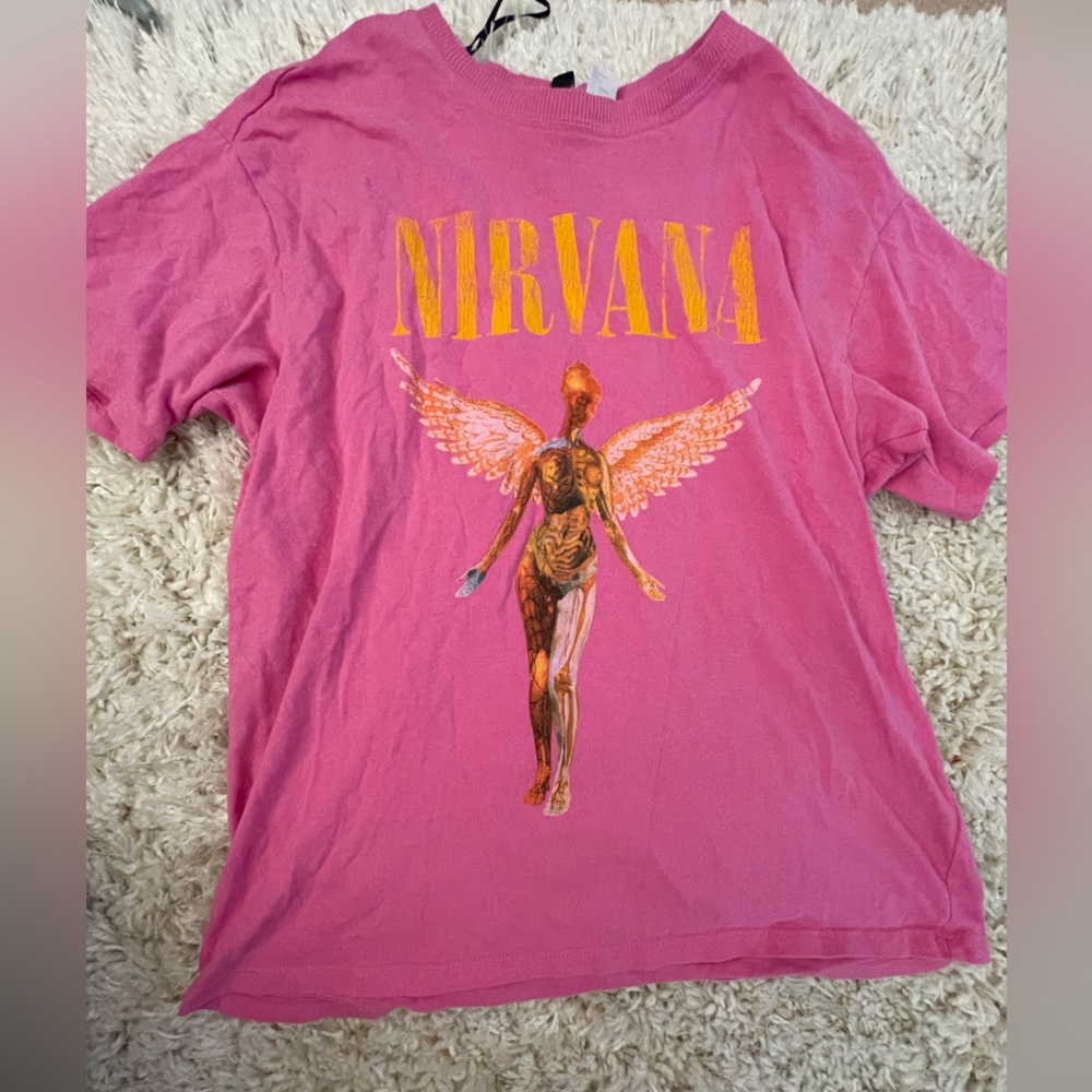 pink nirvana tee shirt, women’s s, H&M